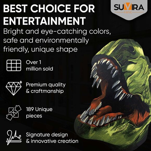 Suvira Animal Wooden Puzzle - Engaging, Educational, and Eco-Friendly T-rex Dino - Picture 4 of 8